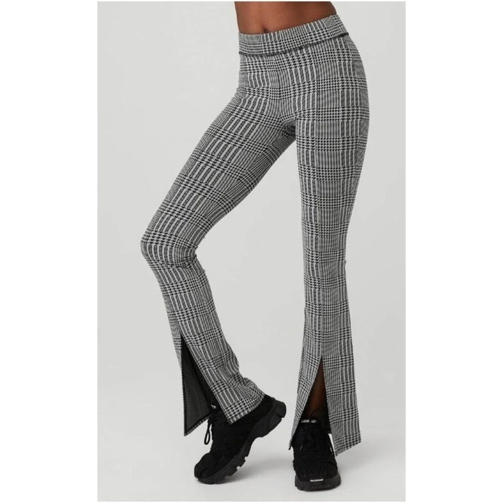 Alo Jacquard High-Waist Glenplaid Flutter Legging Titanium Black XXS